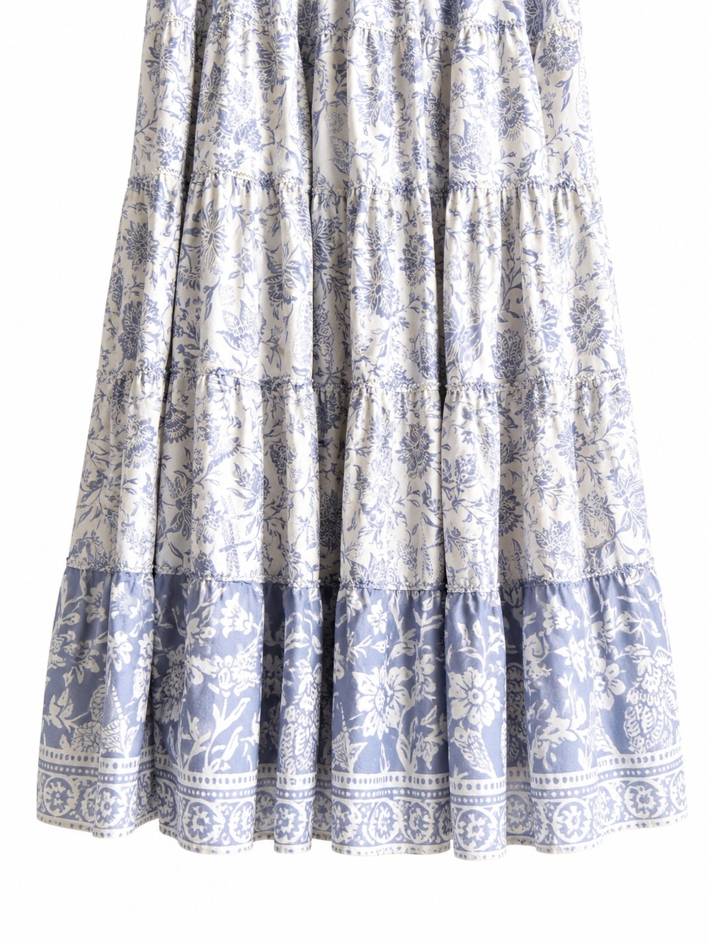 Free People Full Swing Printed Tiered Midi Skirt Blue Heron Combo NWT Size L FP - Picture 8 of 16